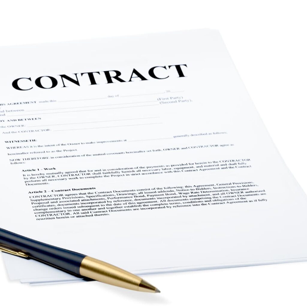 An image showing a contract document with a pen placed on it, symbolizing contract staffing services.